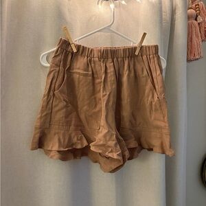 Women's Tan Ruffle Hem Shorts